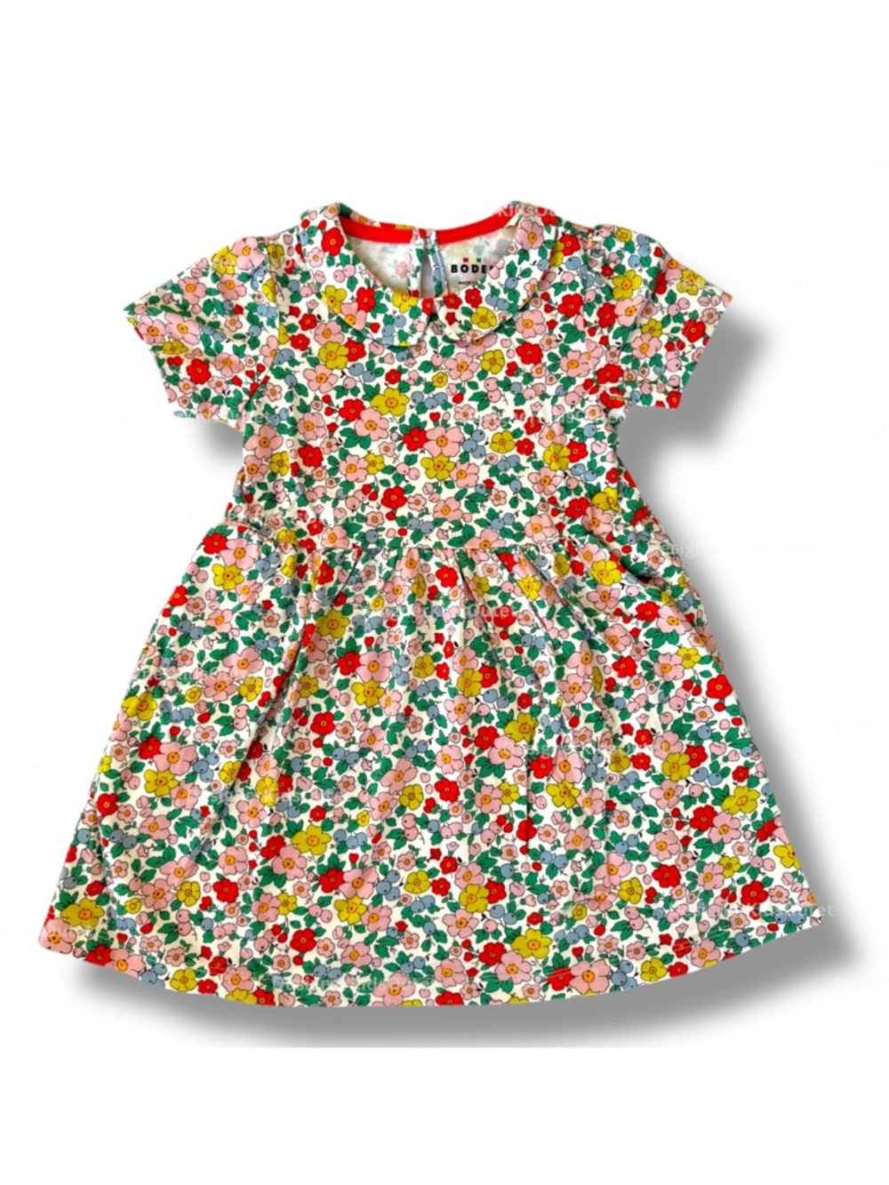 Baby Boden Girls 18-24m FLORAL JERSEY DRESS PETER PAN COLLAR VANILLA EARTH TONES